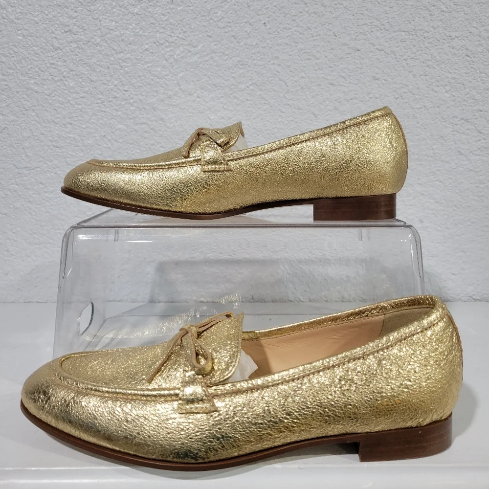 J Crew Academy Loafers Metallic Leather Gold Size 5.5 New